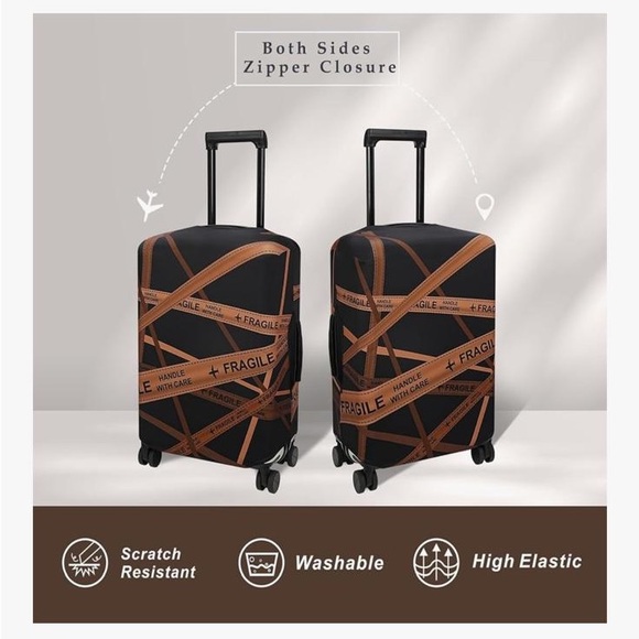 NWOT Black & Brown Luggage Cover with Fragile Print 18-22” Sm Diagonal Carry-on - Picture 2 of 10